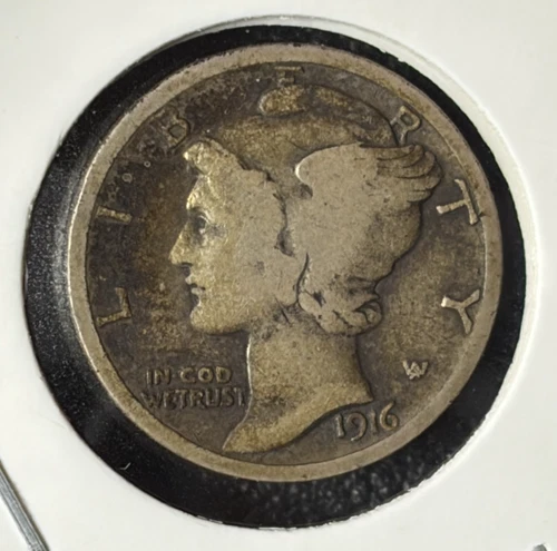 1916-P Mercury Dime  - F - Fine Details - Circulated - 90% Silver (0039)