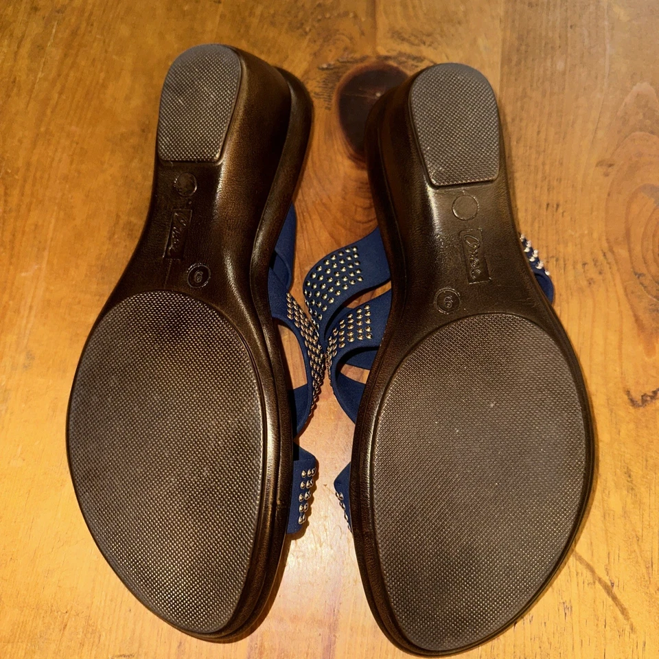 Sandália anabela Onex Made in Italy Prelude feminina azul marinho com strass 8.5 - Imagem 3 de 4