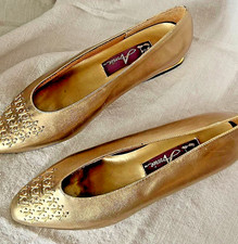 Vintage 1980s Annie Gold Metallic Block Heel Loafer Pumps Women s Size 7