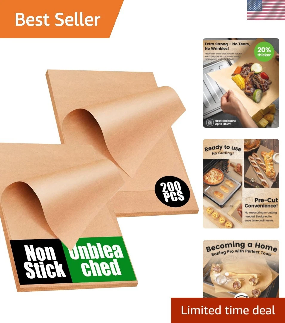 200 PCS Unbleached Parchment Paper Sheets for Baking 12x16 Inches, Non-Stick ...