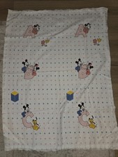 Vintage Disney Baby Mickey Minnie ABC  s Dundee Satin Trimmed Crib Blanket 1984