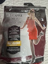 Red Flashy Flapper Dress  Headpiece Costume Cosplay Halloween Adult Standard