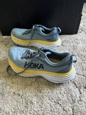 Hoka Bondi 8 Mens Size 10 D Gray Yellow Running Shoes Athletic Sneakers