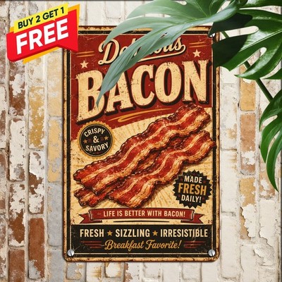Bacon Diner Cafe Restaurant Meat Breakfast Kitchen Metal Sign