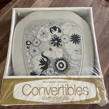 Asiento de inodoro de iglesia estándar americano vintage años 70 cervatillo blanco y negro floral