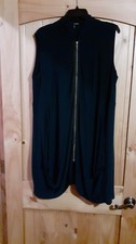 Sun Kim Women's XL Navy Blue Zippered Knit Tunic Vest, Made In USA