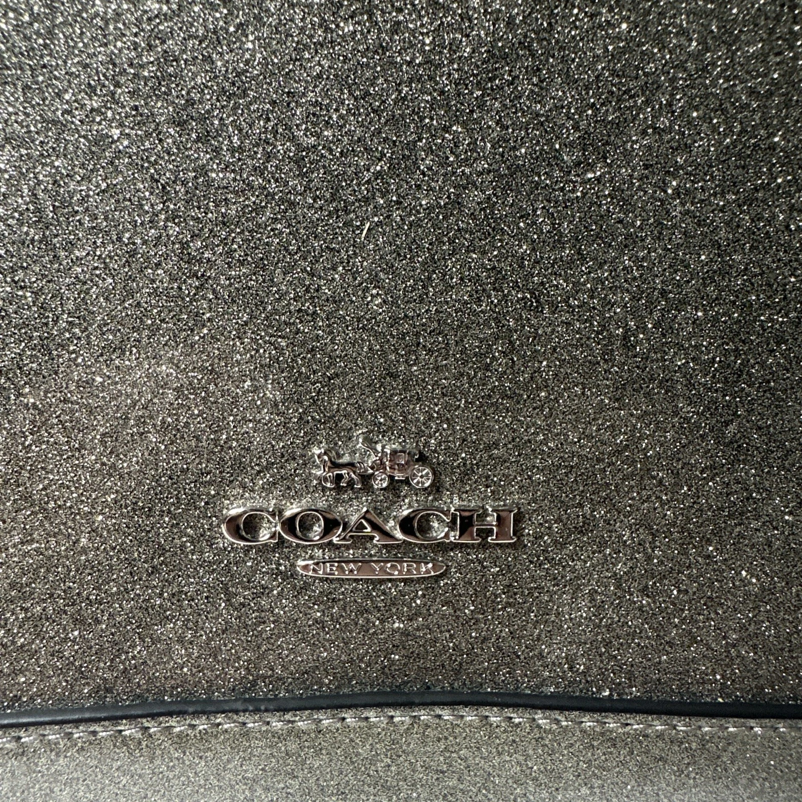 Borsa Coach Sierra Mini Glitter Argento Pelle Nera Manico Borsa a tracolla