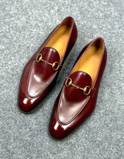 Handmade men maroon leather moccasin shoes, formal dress leather shoes for mens