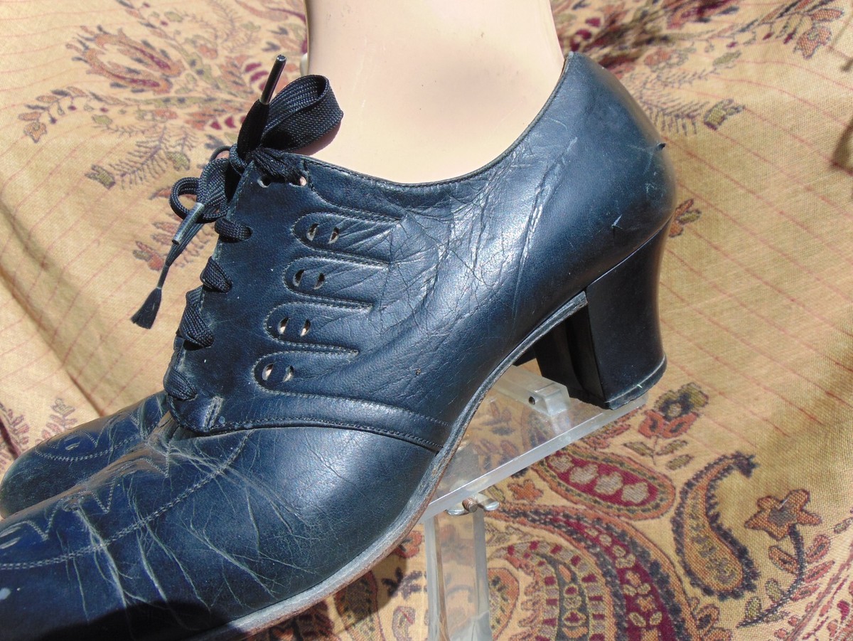 VTg 40s Selby Arch Preservers Black Leather Granny Oxfords Deco
