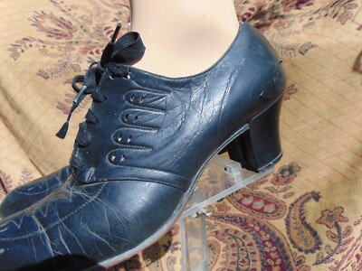 VTg 40s Selby Arch Preservers Black Leather Granny Oxfords Deco