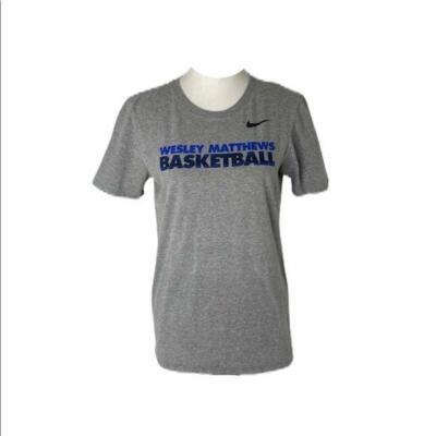 Mens Small Nike Shirt Gray Wesley Matthews Big Logo Crewneck Short Sleeve