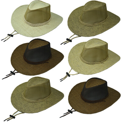 Mens Womens Summer Bucket Cap Cowboy Fedora Paper Straw Mesh Top Big Brim Hat