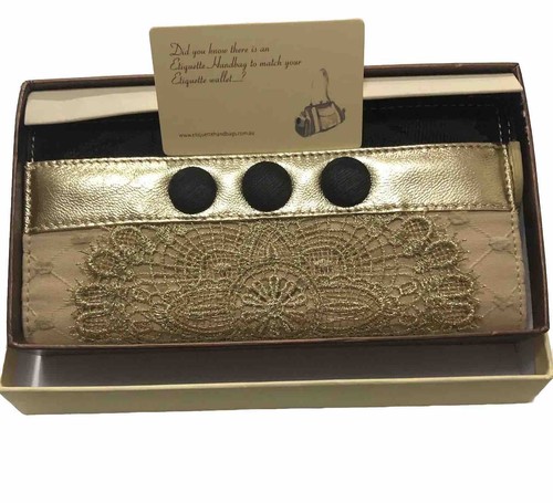 Mindy Mason Vintage Wallet Gold Designer Genuine Leather Clutch Purse ETIQUETTE - Picture 14 of 14