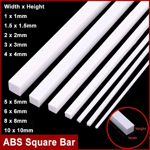 White Solid ABS Plastic Square Bar Rod DIY Model Building 1x1-10x10mm Long 250mm