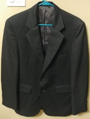 Vintage DARK BLUE Blazer Mens Wesley Clothes Textured Sport Coat Jacket VTG 