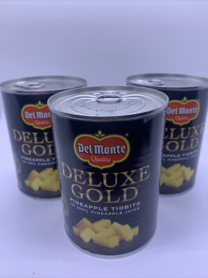 Delmonte Deluxe Gold Pineapple Tidbits Lot Of 3 Cans B/b 11/2025