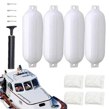 Boat Fenders Inflatable Ribbed Boat Bumpers for Docking 10" x 30" White