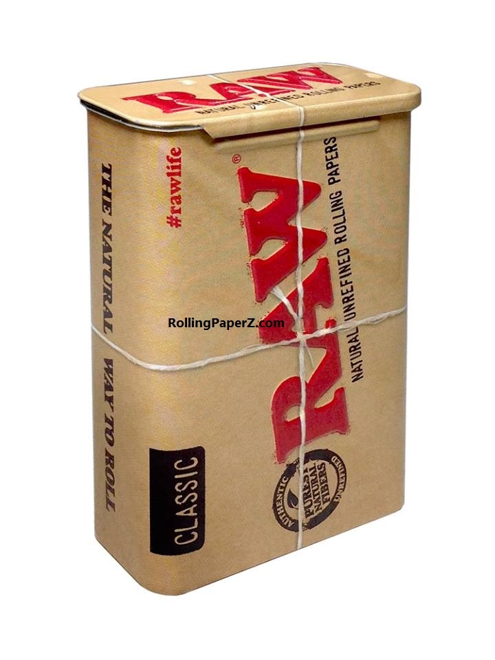 RAW Rolling Papers Slide Top Tin Metal Cigarette Box Storage Tobacco Can