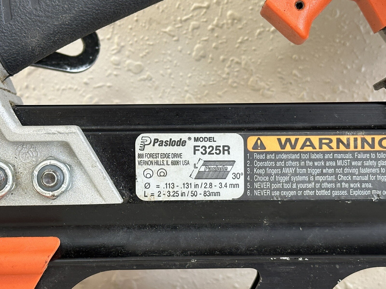 Paslode F325R Pneumatic Framing Nailer INSTITUTO TECNOLÓGICO DE CHINÁ