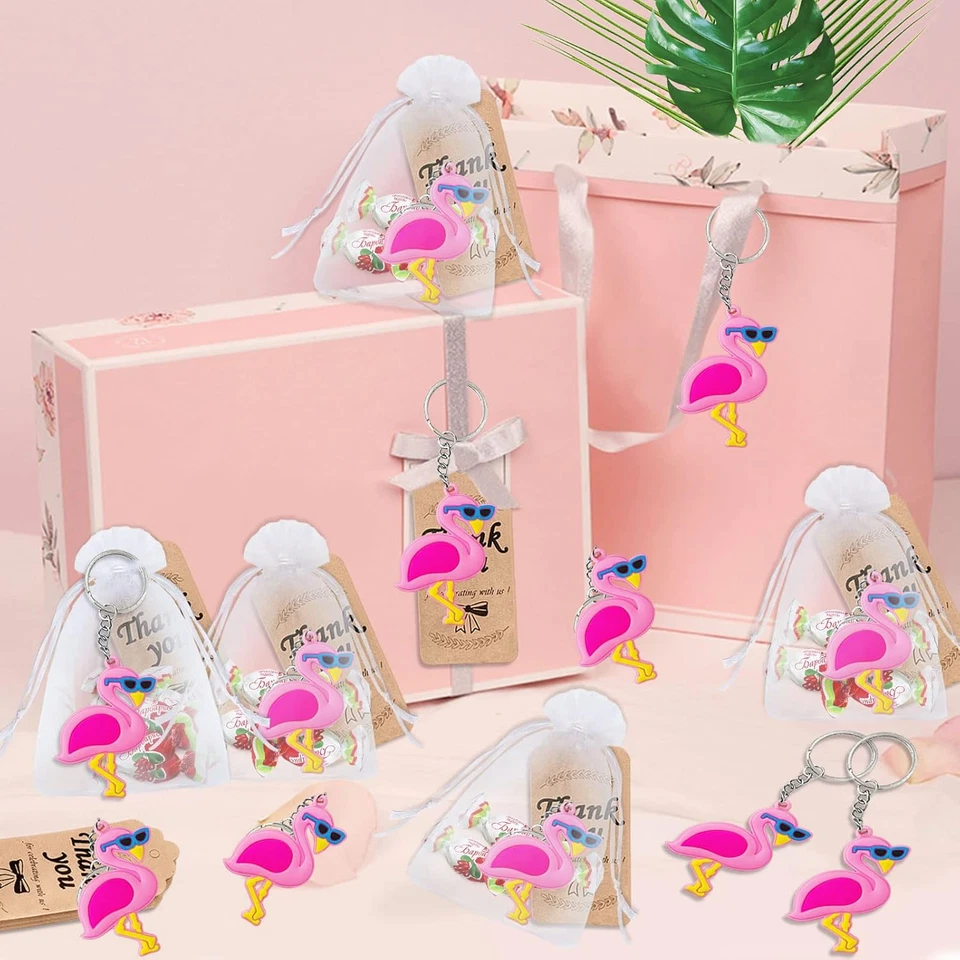 Paquete de 60 favores de fiesta de flamencos incluye 20 llaveros, 20 etiquetas y 20 bolsas para Hawai Foto 4 de 4