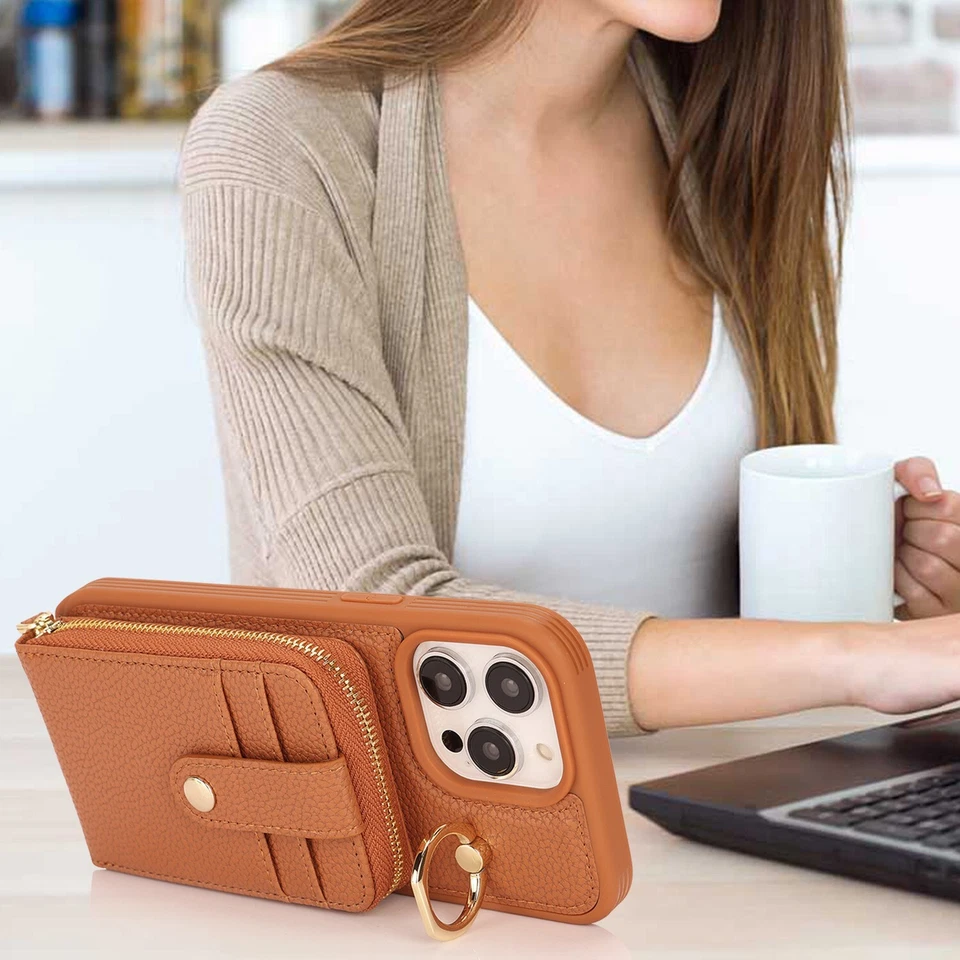 Cross body shoulder belt back flip wallet leather case kickstand card holder - Image 4 of 4