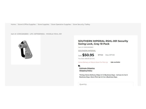 Lock retail antitheft peghook Southern Imperial Firstline shoplifting Box of 10 - Picture 2 of 2