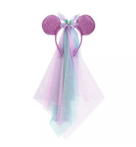 Disney Parks Minnie Ears Fairy Wings Headband Sparkly Pink Purple Tulle Veil NWT - Bild 1 von 5