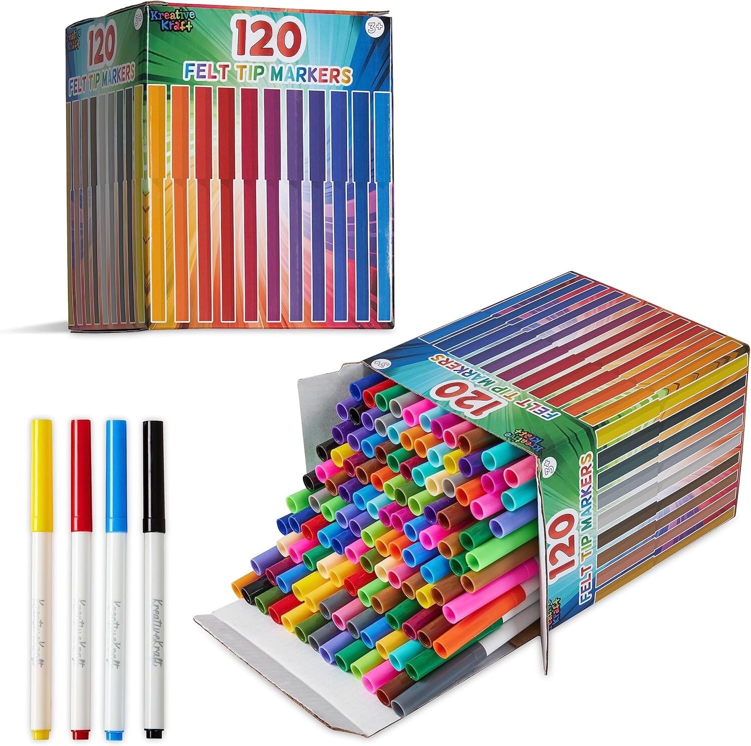Colouring Pens Set of 120 Felt Tips - Colouring - 30 Colours - Art - Age 3+-image