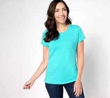 Denim & Co. Essentials True Cotton Slub Cap Sleeve Top-Bright Aqua-Small A633192