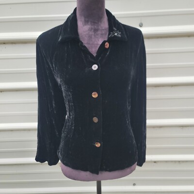 SILK CLUB COLLECTION Women's Blouse Long Sleeve Soft Velvet Black Embellished 8