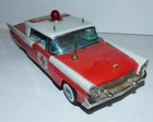 NEAT VINTAGE BANDAI JAPAN BATTERY OPERATED TIN LITHO FIRE CHIEF FORD CAR