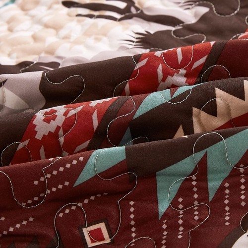 Dune 3-Piece Southwestern Cowboys Aztec Quilt Set - Multicolor Teal Brown Bei... - Picture 7 of 8