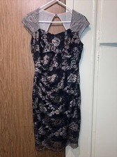 Lauren Ralph Lauren Beige & Black Floral Mesh Knitted Dress Size 12 Green Label