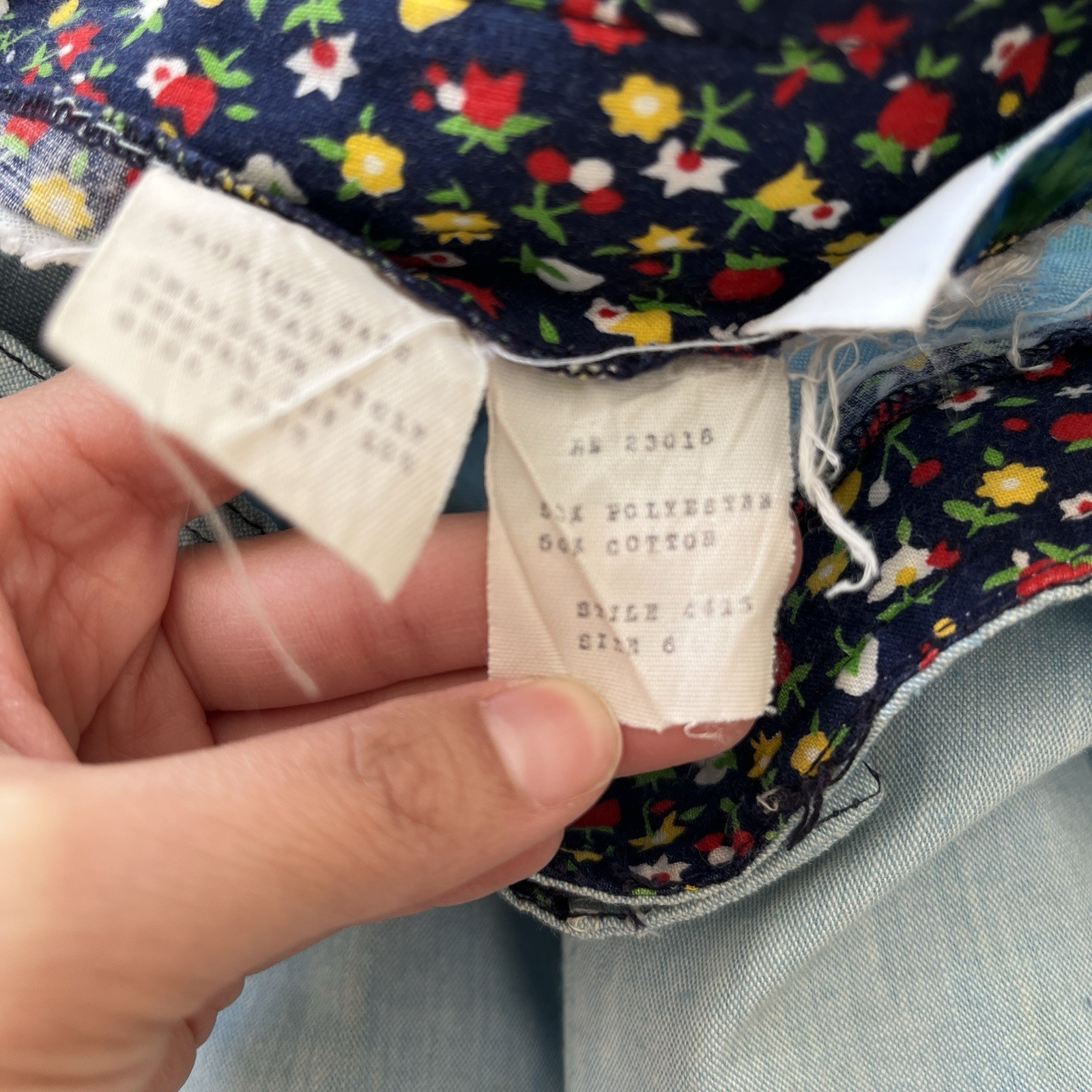 Vintage Chambray Patchwork Button Up Shirt Pant 7… - image 12