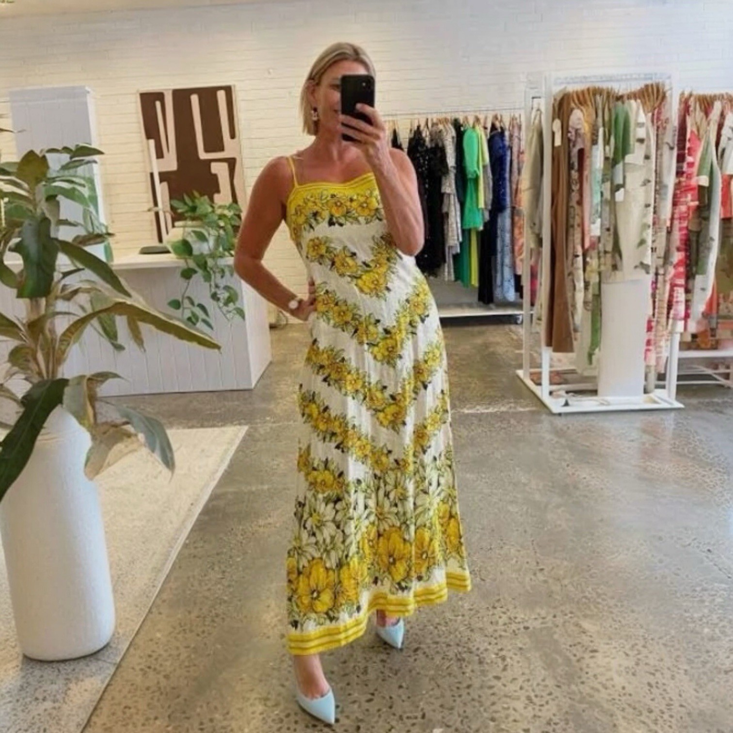 ALEMAIS Gisela Midi Day Dress Size 14 AU / 10 US Yellow Floral Linen Sundress