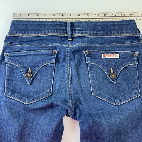 Pantalones de mezclilla Hudson para mujer talla 26 (28) lavado oscuro rectos tiro bajo solapa bolsillo EE. UU. - Imagen 4 de 10
