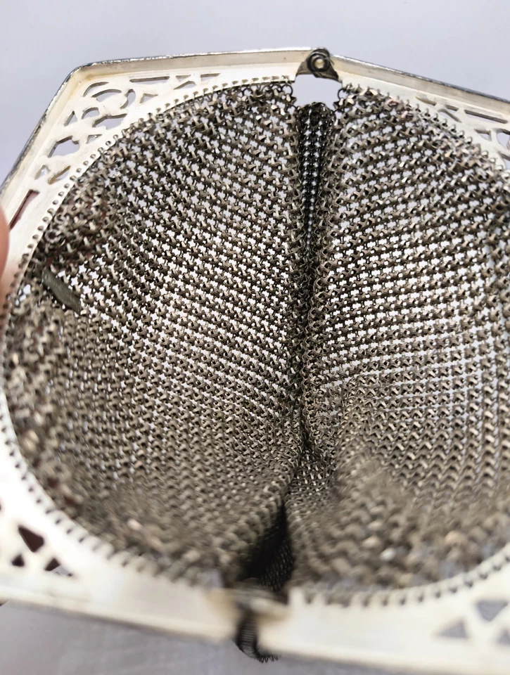 Cartera de malla pintada Whiting & Davis Art Deco de 1920 RARA - escena de ciervo/ciervo Foto 4 de 4