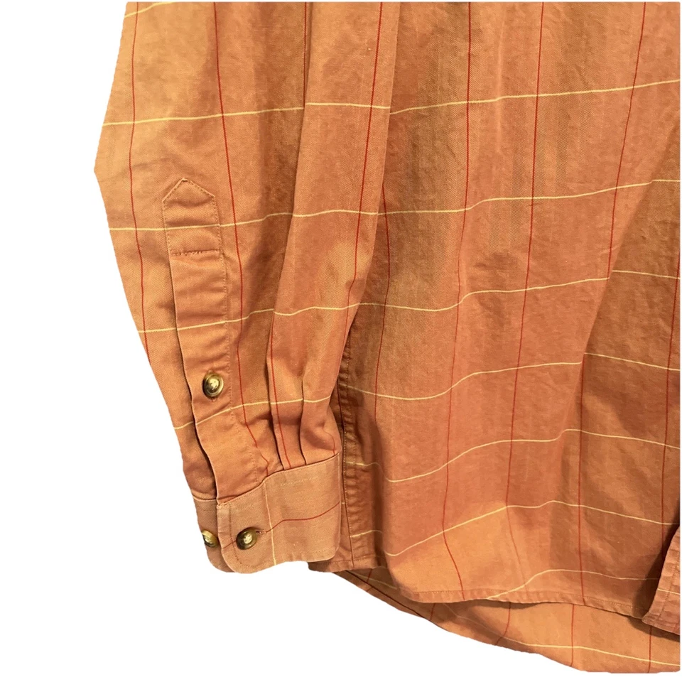 Camisa Orvis manga larga abotonada para hombre M 100 % algodón a cuadros naranja Foto 2 de 4