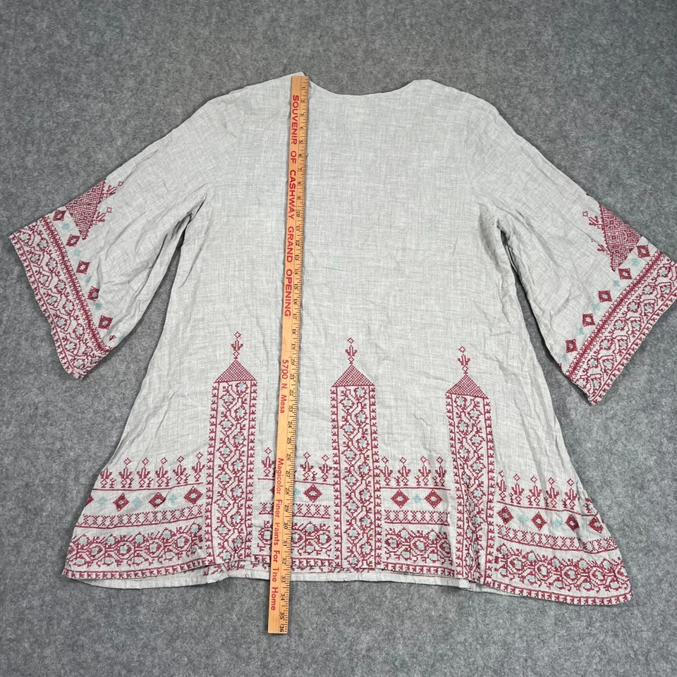 Top túnica para mujer Ivy Jane beige rojo bordado manga kimono 3/4 talla grande Foto 4 de 4