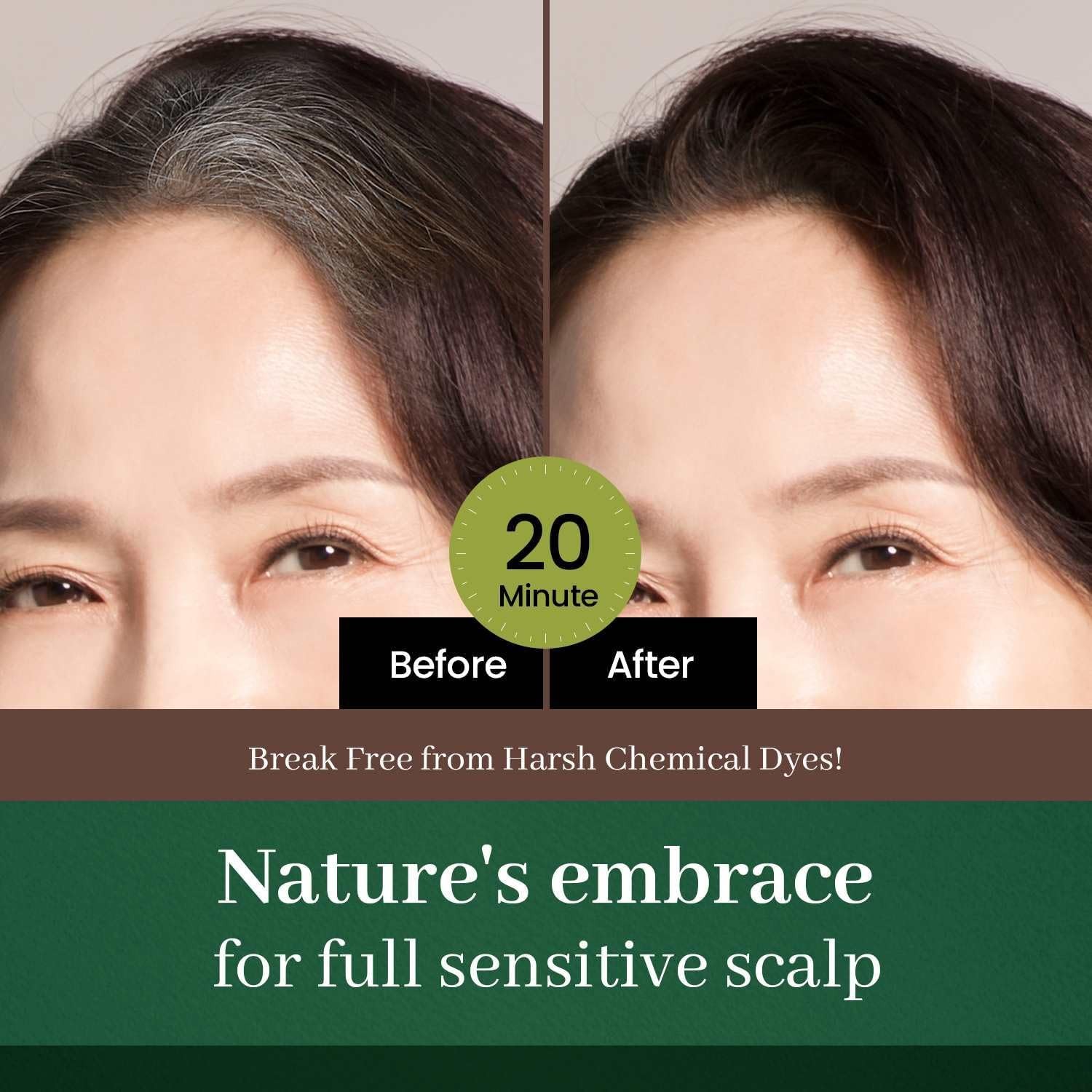 Korean Herbal Vegan Hair Dye - Natural Black 3-Pack, PPD-Free, 100% Gray