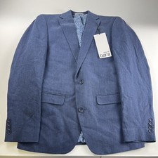 NEW 425 Bar III Mens 36R Slim Fit 100 Linen Active Stretch Suit Jacket Blue