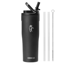 32 oz Insulated Water Bottle Slim, Stainless Steel Tumbler with Straw & Handl...