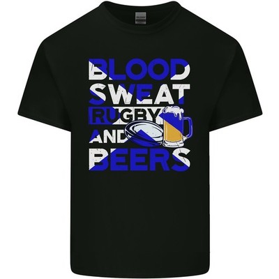 Blood Sweat Rugby Und Biere Schottland Lustig Herren Leichte Baumwolle T-Shirt