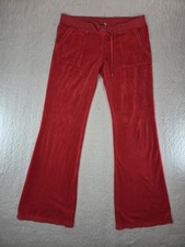 Vintage Juicy Couture Red Velour Flare Track Pants Medium Y2K Made in USA