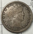 1902 Barber Quarter Dollar 25c- Low AU- US 90% Silver Type Coin