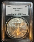 2007 American Silver Eagle PCGS MS67, 1 Troy Oz ,999 Fine Silver