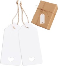 100pcs Blank Tags, Hollow Heart White Kraft Paper Tags with String for Mother's