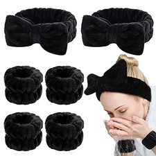 6PCS Spa Headband and Wristbands Set, Face Wash Headband Wrist Bands for Balck