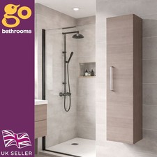 Stone Grey Wall Mounted Tall Bathroom Storage Cabinet with Chrome Handle