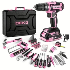 DEKO 186pcs  Pink Cordless Drill 20V Electric Power Drill Set Tool
